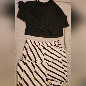 Black Long Sleeve Cropped Top and Striped Pants Set